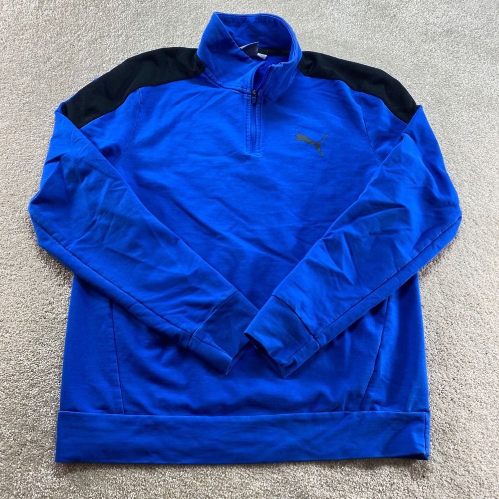 Puma Sweater Mens Size Large Blue Quarter Zip Athletic Track Jacket Pullover‎